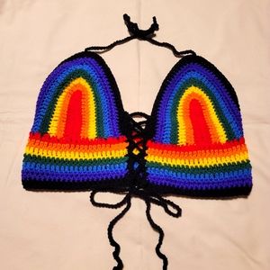 Crocheted Rainbow cotton halter top Small